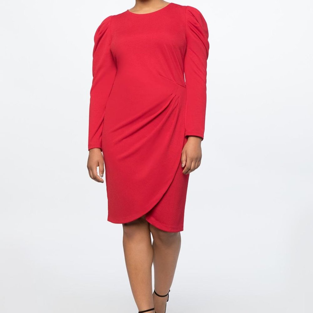 Eloquii Crew Neck Dress with Draped Front